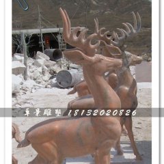 石頭小鹿雕塑，小鹿石雕