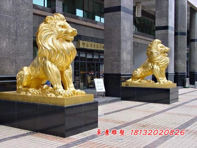 銅獅子雕塑，企業(yè)門口銅獅子雕塑