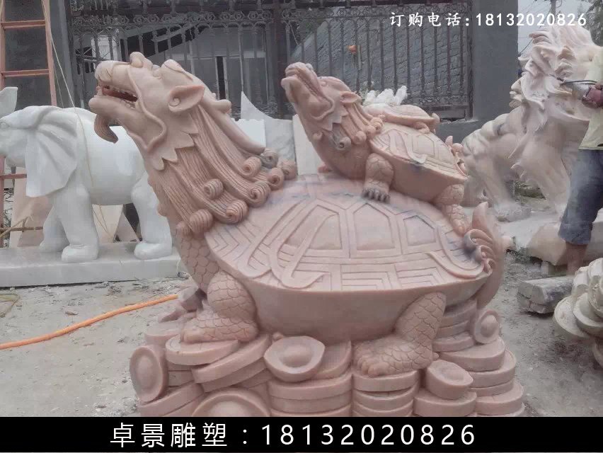 龍龜石雕，晚霞紅龍龜?shù)袼?(3)