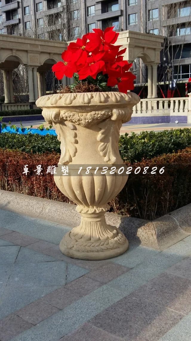 石頭花盆雕塑，小型石雕花盆