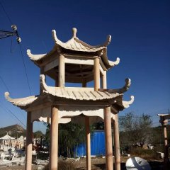晚霞紅亭子，涼亭石雕