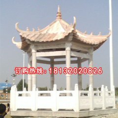 石雕亭子，晚霞紅石涼亭