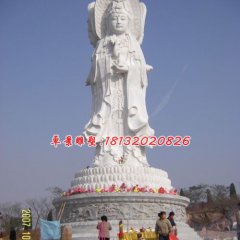 石雕三面觀音，漢白玉觀音菩薩雕塑