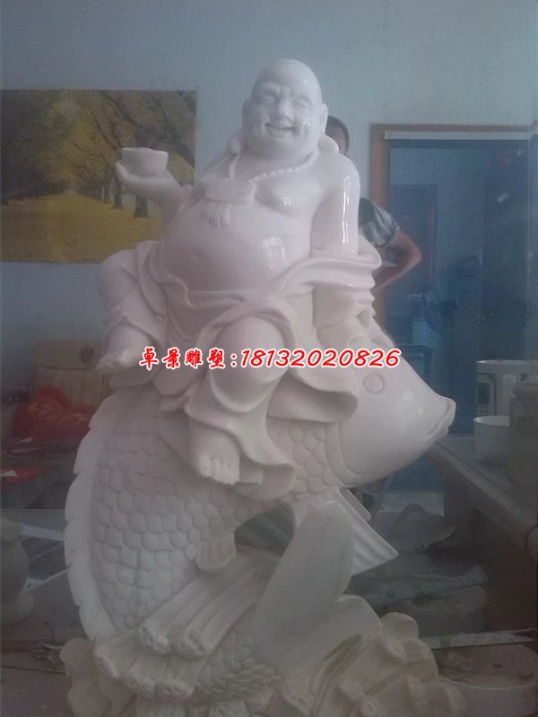 漢白玉彌勒佛,坐魚彌勒佛雕塑