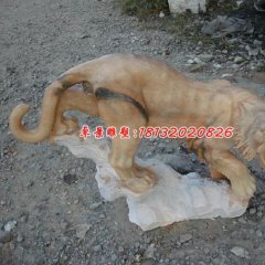 老虎石雕， 晚霞紅動物石雕