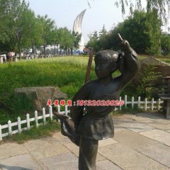小女孩練劍銅雕，公園人物銅雕