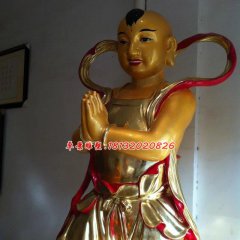 玻璃鋼善財童子雕塑，玻璃鋼彩繪貼金雕塑