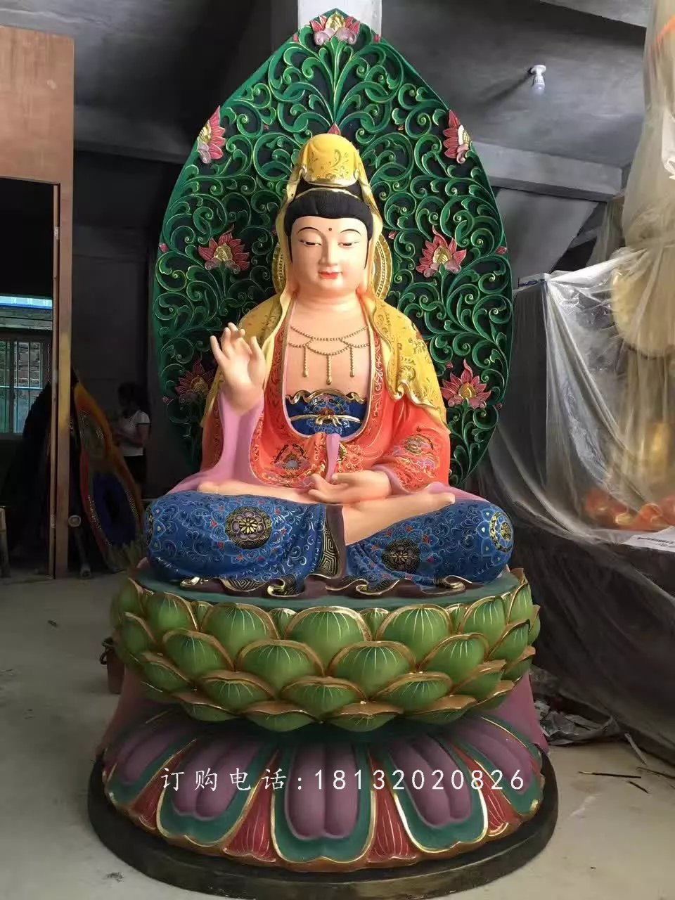 彩繪觀音菩薩雕塑，玻璃鋼觀音雕塑 (2)