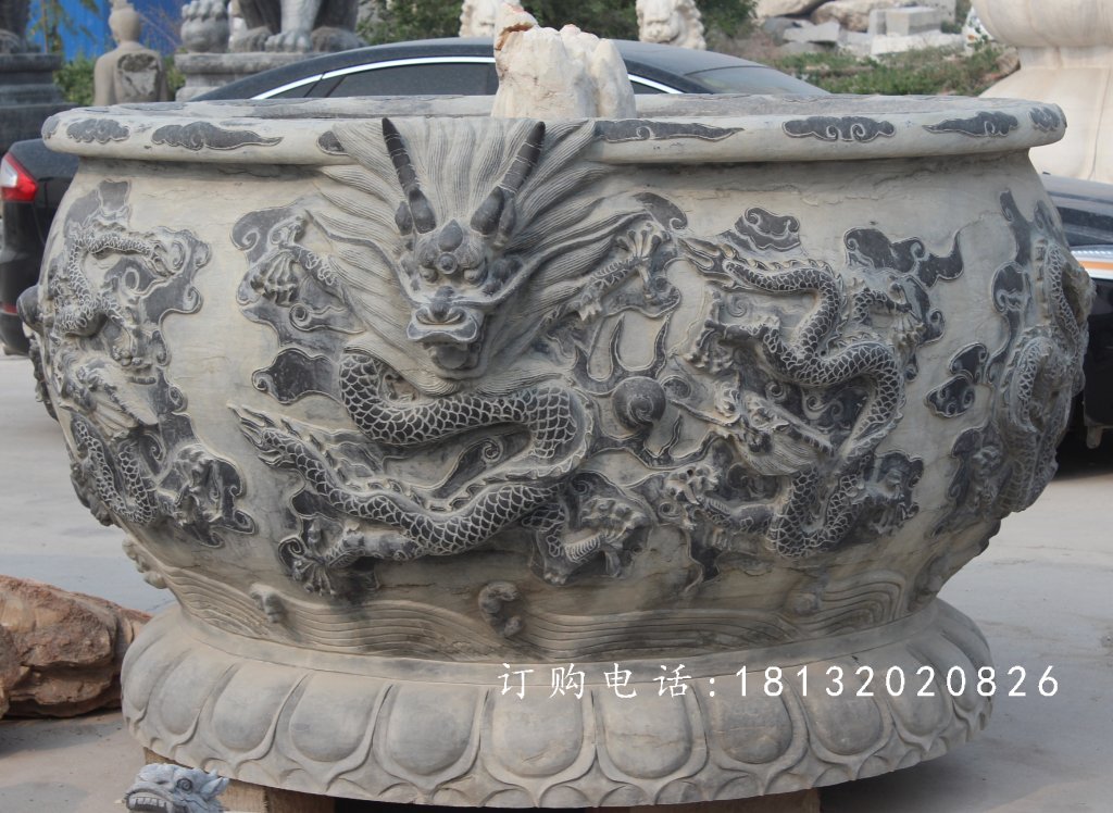 石頭花盆，石雕花盆雕塑