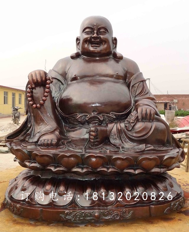 大肚彌勒佛銅雕，紫銅佛像雕塑