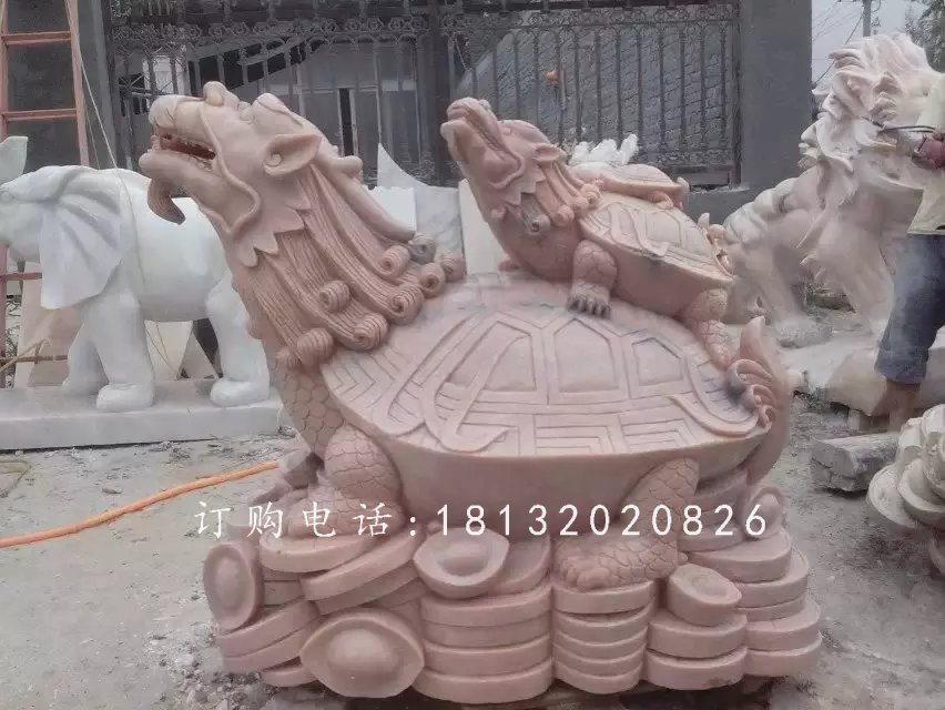 母子龍龜石雕,招財(cái)動物石雕