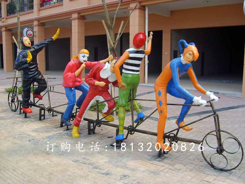 玻璃鋼小丑騎車雕塑，玻璃鋼卡通人物雕塑