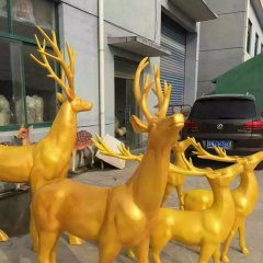 玻璃鋼仿銅鹿雕塑，馴鹿銅雕