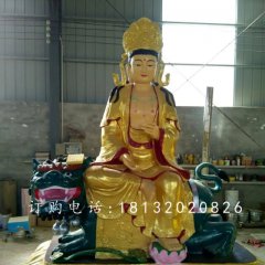 文殊菩薩雕塑，玻璃鋼貼金佛像雕塑