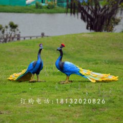 藍孔雀雕塑，玻璃鋼仿真孔雀雕塑