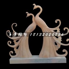 孔雀石雕，晚霞紅孔雀雕塑