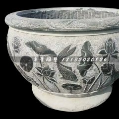 仿古水缸石雕，青石魚缸雕塑