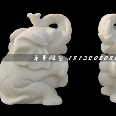 小象石雕，漢白玉象鼻向后小象石雕