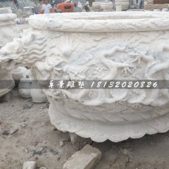 大理石水缸，龍戲珠石浮雕水缸
