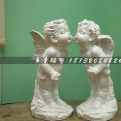 親吻小天使石雕，漢白玉小孩石雕