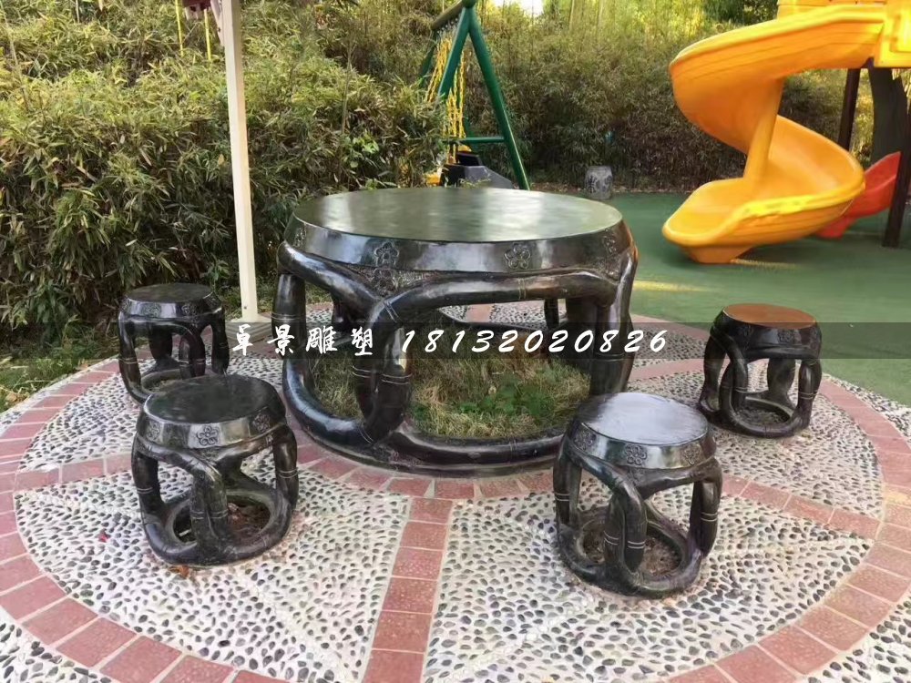 圓桌椅石雕,公園休息椅石雕