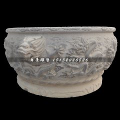 龍浮雕水缸，青石水缸
