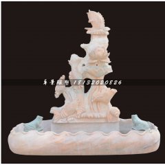 石雕噴泉，連年有魚石雕噴泉