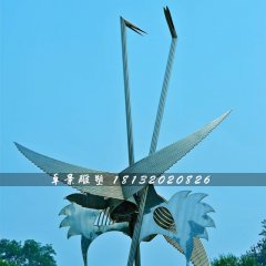 抽象仙鶴雕塑，不銹鋼抽象動物