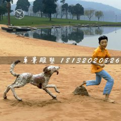 小男孩與狗雕塑，玻璃鋼仿真雕塑