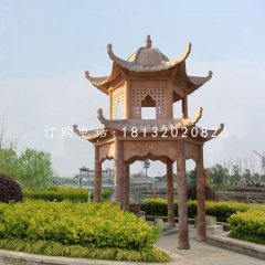 公園石亭子，晚霞紅雙層涼亭