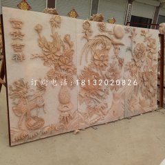 富貴吉祥石浮雕，晚霞紅石浮雕