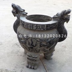 三足香爐石雕，青石圓形香爐
