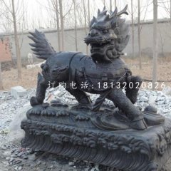 招財麒麟石雕，青石神獸