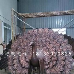 孔雀開屏銅雕，公園動物銅雕