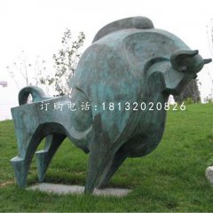 抽象牛雕塑，青銅開荒牛