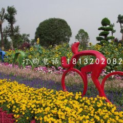 抽象人物騎車子雕塑，不銹鋼景觀雕塑