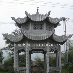 八角涼亭石雕，青石亭子