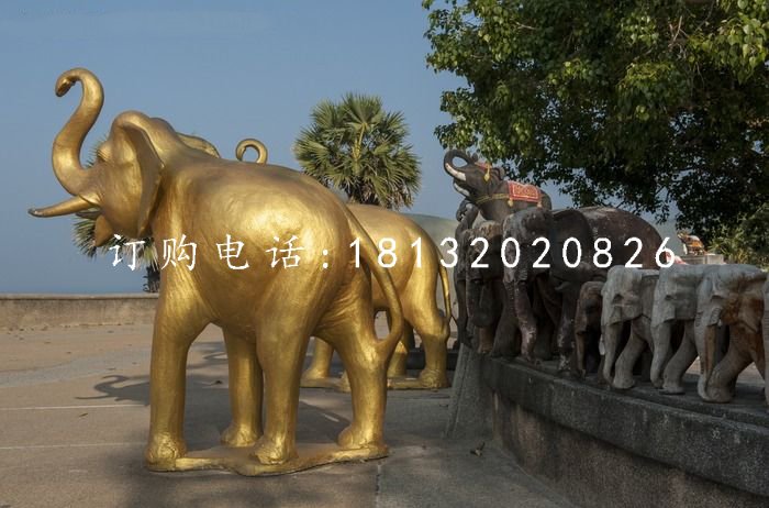 玻璃鋼金色大象,廣場(chǎng)動(dòng)物雕塑