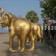 玻璃鋼金色大象，廣場動(dòng)物雕塑