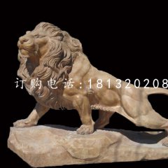 非洲獅石雕，晚霞紅動物雕塑