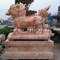 晚霞紅麒麟，古代神獸石雕，門口麒麟石雕