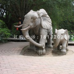 母子大象雕塑，公園石雕動(dòng)物