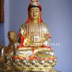 坐式銅觀音，彩繪銅觀音雕塑