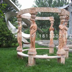 西方人物石涼亭，晚霞紅歐式?jīng)鐾? width=