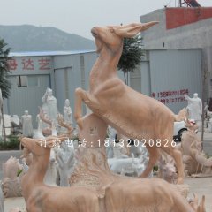 招財羊石雕，晚霞紅三陽開泰石雕