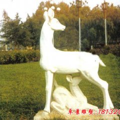 母子鹿石雕，漢白玉動物雕塑