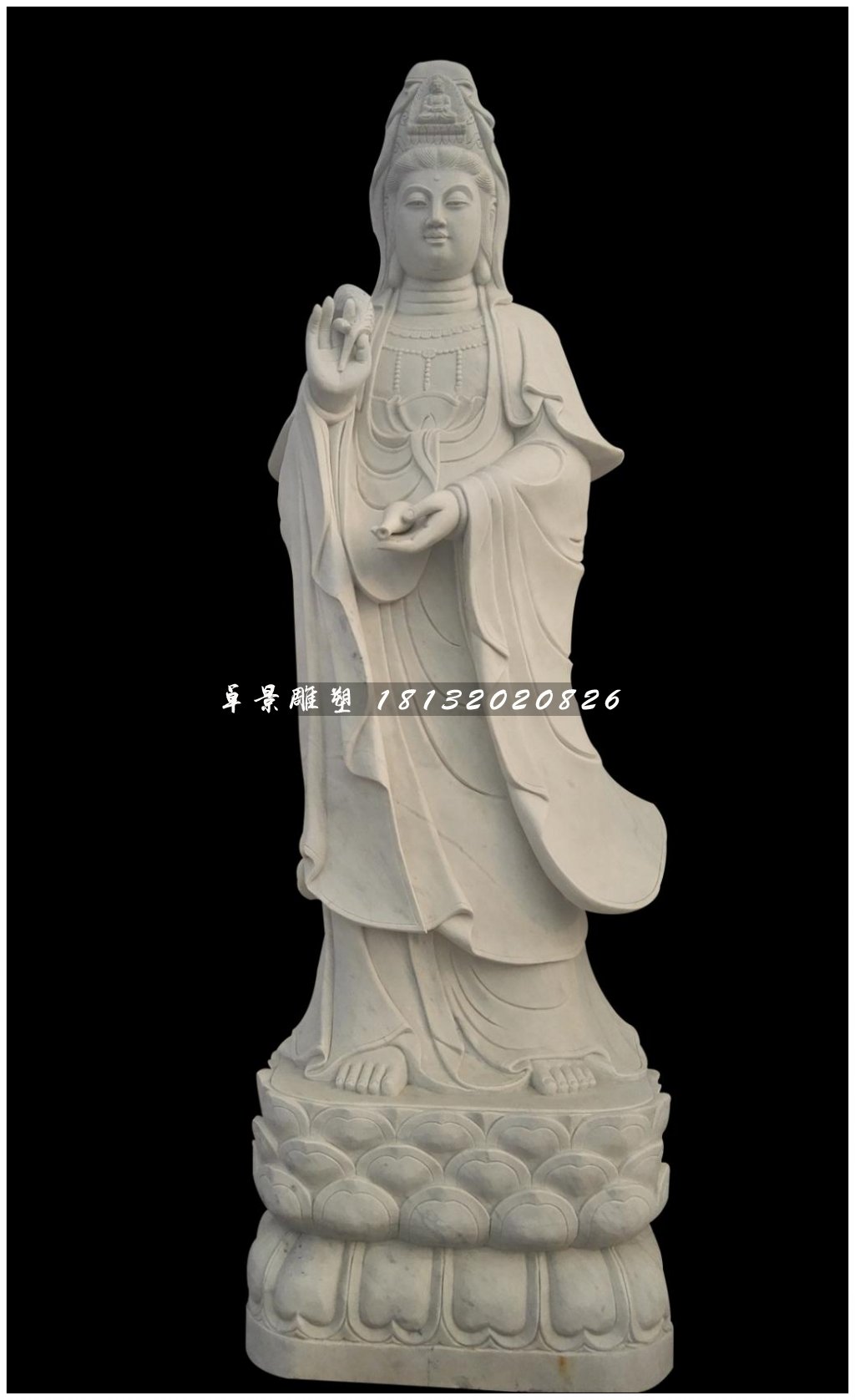 立式觀音菩薩雕塑,漢白玉佛像