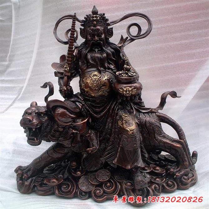 銅財(cái)神雕塑,財(cái)神騎虎銅雕
