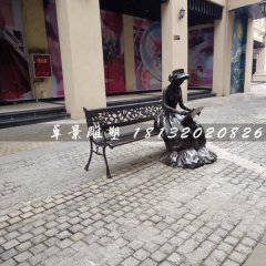 畫畫女孩雕塑，公園人物銅雕