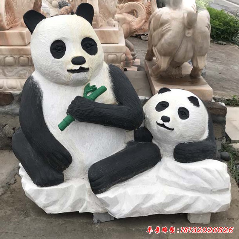 母子熊貓石雕，公園動(dòng)物石雕